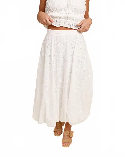 Astr The Label Kissel Embroidered Eyelet Bubble Hem Cotton Midi Skirt In White