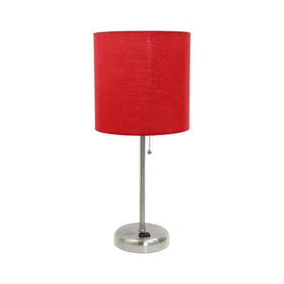 Hivvago 20" Silver Metal Table Lamp Led With Red Drum Shade In Red