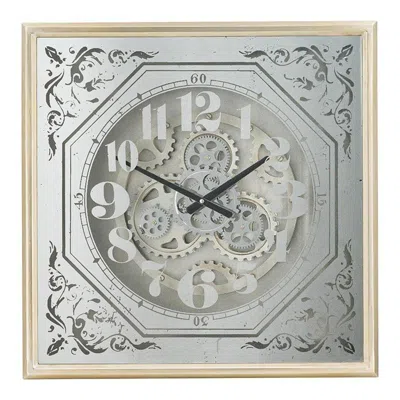 Hivvago 24" Square Gold And Silver Wood And Mirror Exposed Gear Wall Clock In Gray