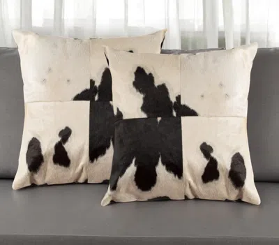 Hivvago Set Of Two 18" Black And White Cowhide Cowhide Throw Pillows In Black