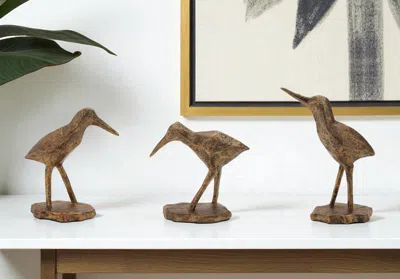 Hivvago Set Of Three Brown And Gold Polyresin Bird Figurine In Brown