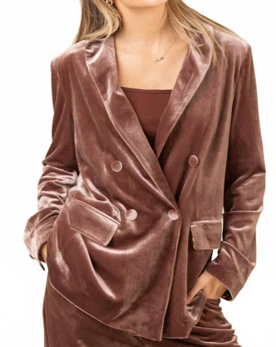 New In Double Breasted Velvet Jacket In Mocha In Brown