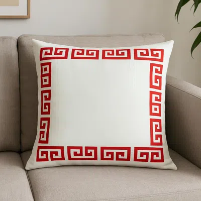 Hivvago 18" Red And White Geometric Fabric Throw Pillow In Multi