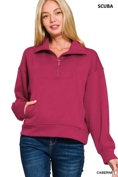Truedames Scuba Half Zip Sweatshirt With Pockets In Red