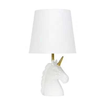 Hivvago 16" White And Gold Novelty Table Lamp Led With White Drum Shade In White