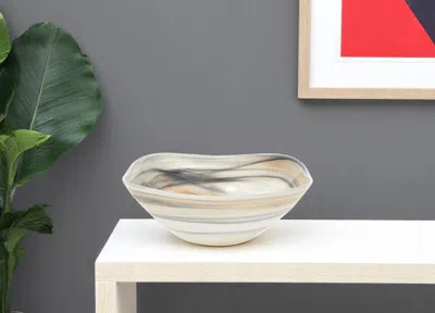 Hivvago Set Of Two 6" Taupe And White Alabaster Glass Square Candy Or Nut Bowl In Neutral