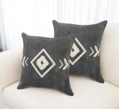 Hivvago Set Of Two 20" Black And White Geometric Cotton Throw Pillows With Texture In Gray