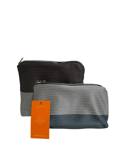 Sunsets Of Naples Make Up Bags Set In Silver Stripes In Multi