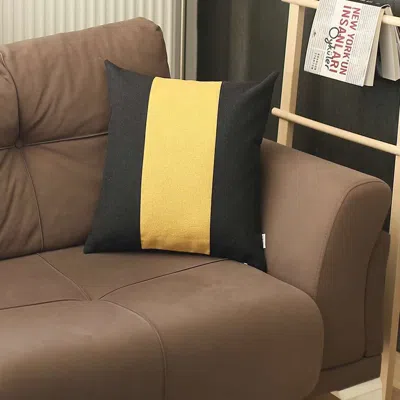 Hivvago Black And Yellow Centered Strap Throw Pillow In Multi