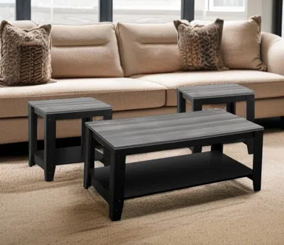 Hivvago Set Of Three 42" Gray And Black Coffee Table With Shelf In Black