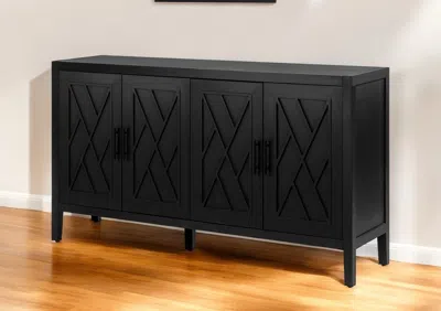 Hivvago 60" Black Distressed Sideboard With Four Doors In Black