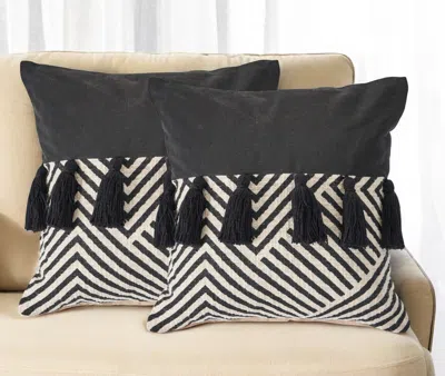 Hivvago Set Of Two Black And White Chevron Cotton Throw Pillow With Tassels In Gray