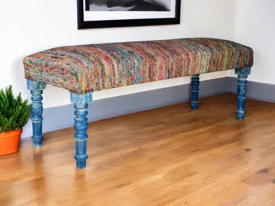 Hivvago 47" Rainbow Stripe Blue Leg Upholstered Bench In Multi