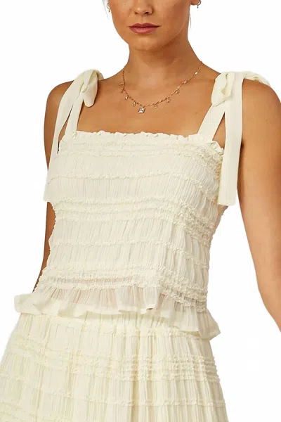 Isla Maude Camille Smocked Bow Design Tie Strap Peplum Top In Cream In White