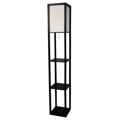 Hivvago Black 3-shelf Modern Floor Lamp With Beige Linen Shade In Black