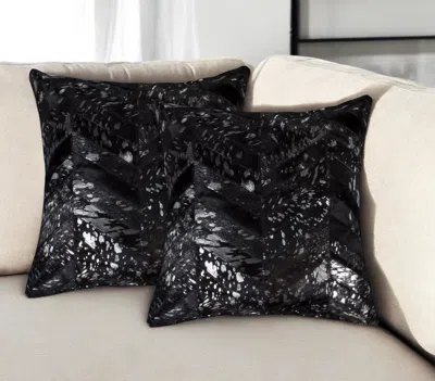Hivvago Set Of Two 18" Black And Silver Chevron Cowhide Throw Pillows With Glitter In Black