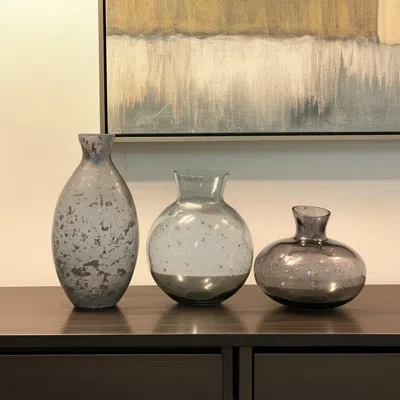 Hivvago Set Of Three Blue And Gray Seeded Glass Table Vases In Multi