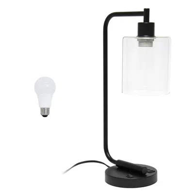 Hivvago 19" Black Metal Lantern Table Lamp Led With Clear Cylinder Shade In Black