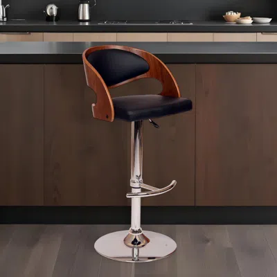 Hivvago Black And Silver Faux Leather And Chrome Low Back Adjustable Height Swivel Bar Chair In Brown