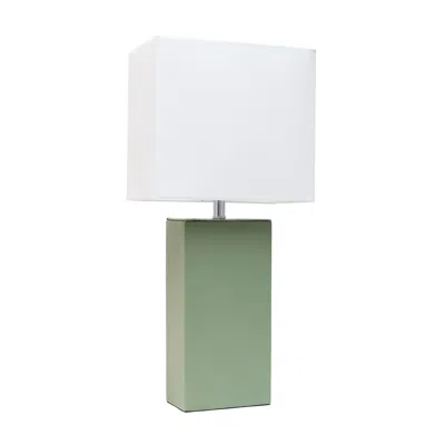 Hivvago 21" Sage Faux Leather Table Lamp With White Shade In Green