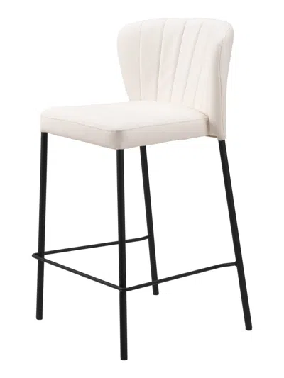 Hivvago Set Of Two 26" Cream And Black Faux Leather And Steel Counter Height Bar Chairs In White