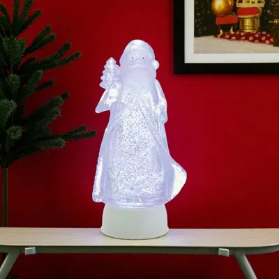 Hivvago 10" Clear Plastic Christmas Santa Tabletop Sculpture With Led In White