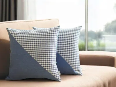 Hivvago Set Of Two 18" Blue And White Houndstooth Fabric Throw Pillows In Blue