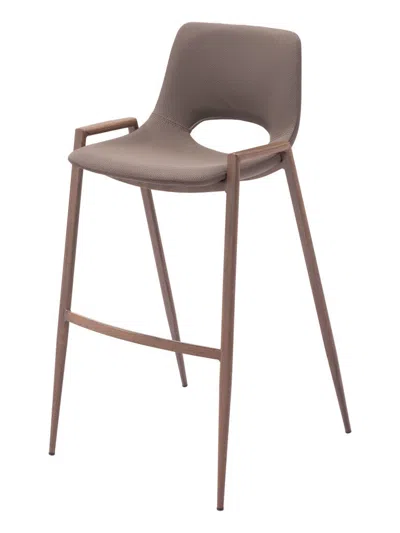 Hivvago Set Of Two 30" Brown Faux Leather And Steel Low Back Bar Height Bar Chairs In Brown