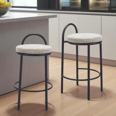 Hivvago Set Of Two 26" Beige And Black Chenille And Steel Low Back Counter Height Bar Chairs In Black