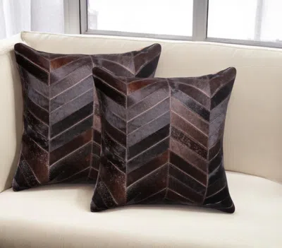 Hivvago Set Of Two 18" Chocolate Chevron Cowhide Throw Pillows In Brown