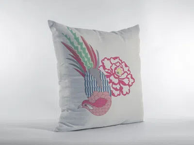 Hivvago 18" Pink White Peacock Zippered Suede Throw Pillow In Gray