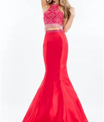 Rachel Allan Two-piece Beaded Mikado Prom Gown In Red In Red