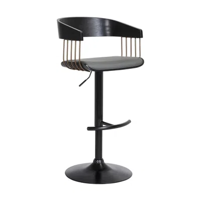 Hivvago Gray And Black Faux Leather With Metal Swivel Adjustable Height Bar Chair In Black