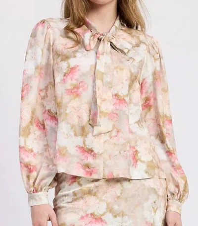 Jacquie The Label Mackenzie Balloon Sleeve Satin Button-up Shirt In Pink