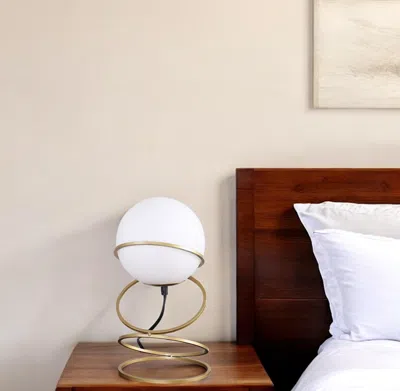 Hivvago 14" Gold Metal Geo Spiral Bedside Lamp With White Globe Shade In White