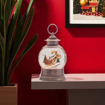 Hivvago 9" Brown White And Red Plastic Christmas Santa Tabletop Sculpture With Led In Red