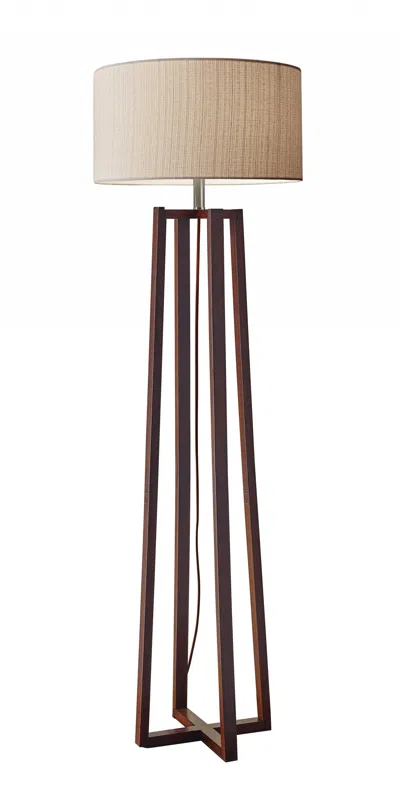 Hivvago 60" Brown Solid Wood Novelty Floor Lamp With Beige Fabric Drum Shade In Brown