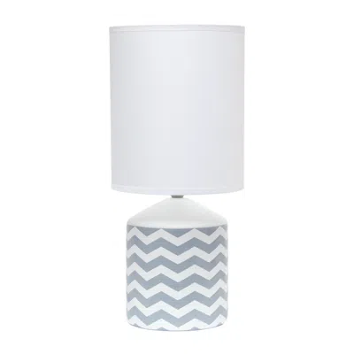 Hivvago 19" White And Gray Ceramic Table Lamp With White Cylinder Shade In White