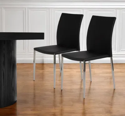 Hivvago Set Of Two Black And Silver Upholstered Faux Leather Dining Side Chairs In Black