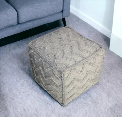Hivvago 18" Gray Wool Cotton Blend Cube Chevron Pouf Ottoman In Gray