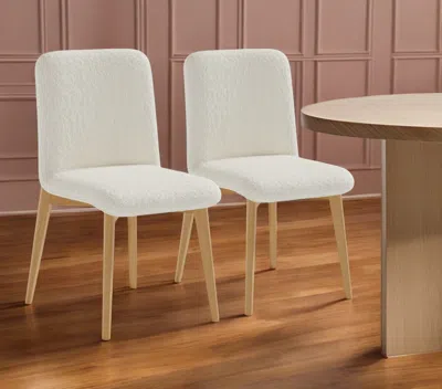 Hivvago Set Of Two Off White And Natural Boucle Upholstered Dining Side Chairs In White