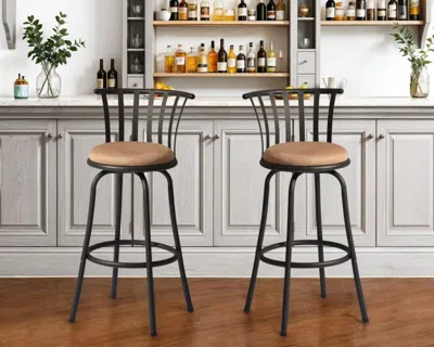 Hivvago Set Of Two 29" Brown And Black Microfiber And Metal Low Back Bar Height Swivel Bar Chairs In Black