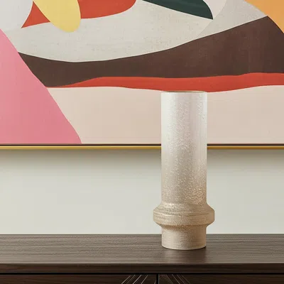 Hivvago 16" Off White And Gold Metal Cylinder Table Vase In Neutral