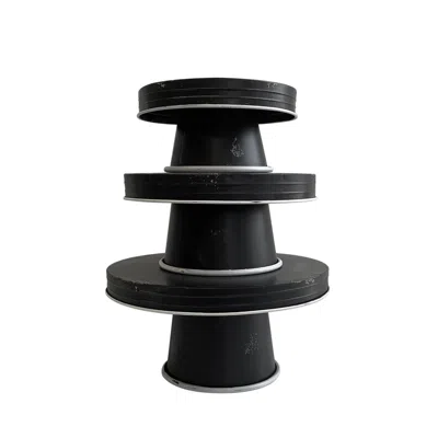 Hivvago Set Of Three Black And White Metal Round Cake Stand Risers In Black