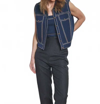 Autumn Cashmere Sleeveless Jacket Vest In Denim/camel In Multi