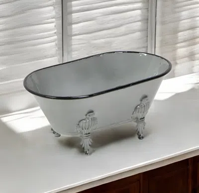 Hivvago 5" Gray Metal Hand Painted Decorative Tub Tabletop Sculpture In Gray