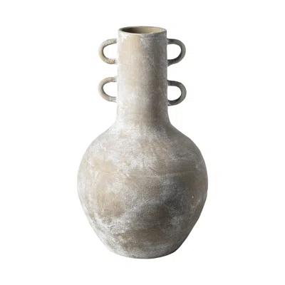 Hivvago Rustic Whitewash Brown Double Handle Ceramic Vase In Gray