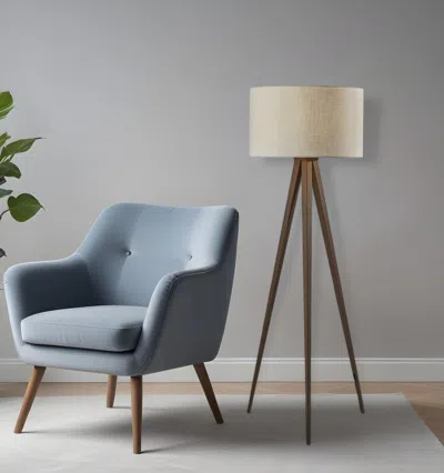 Hivvago 60" Brown And White Tripod Floor Lamp With White Linen Drum Shade In Gray