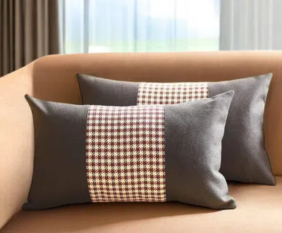 Hivvago Set Of Two 12" X 20" Black Red And White Houndstooth Fabric Lumbar Throw Pillows In Brown