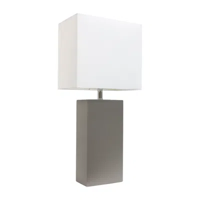 Hivvago 21" Gray Faux Leather Table Lamp Led With White Shade In Gray